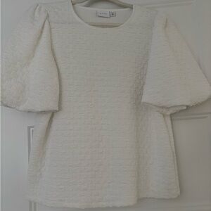 VILA Cream Textured Puff-Sleeve Tunic Top